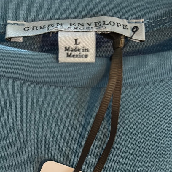 Green Envelope Blue Flutter Sleeve Blouse with Tie Front - Picture 4 of 4